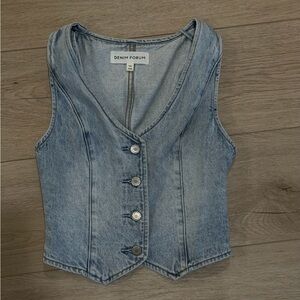 Aritzia Denim Forum Light Blue Denim Vest with Contrast Stitching